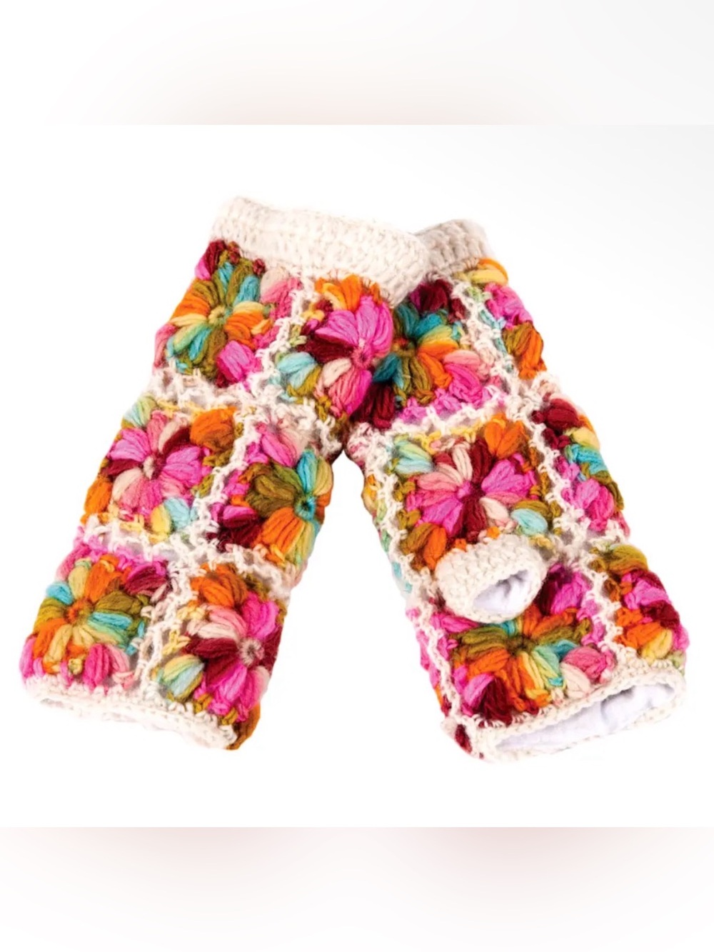 Colorful Crochet Floral Fingerless Wool Gloves